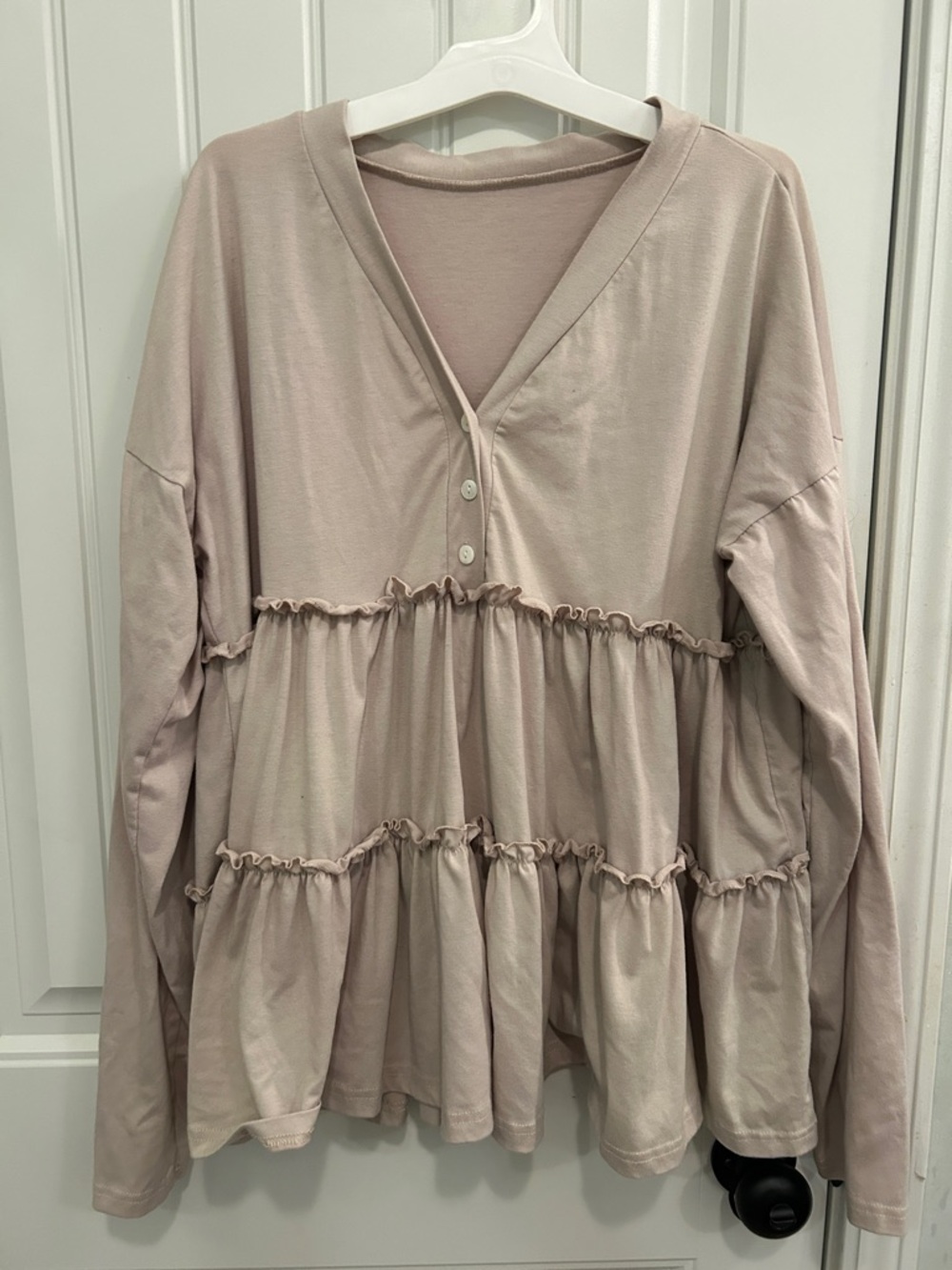 Tan Tiered V-Neck Long Sleeve Top